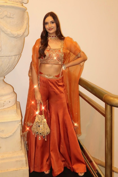 Natasha Shah in Nura Cape Sharara Set