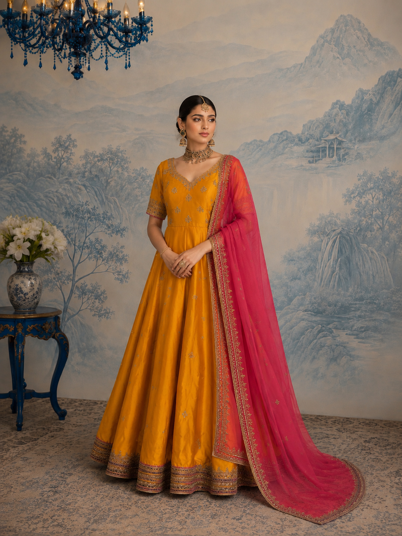 Dark Orange Anarkali Set